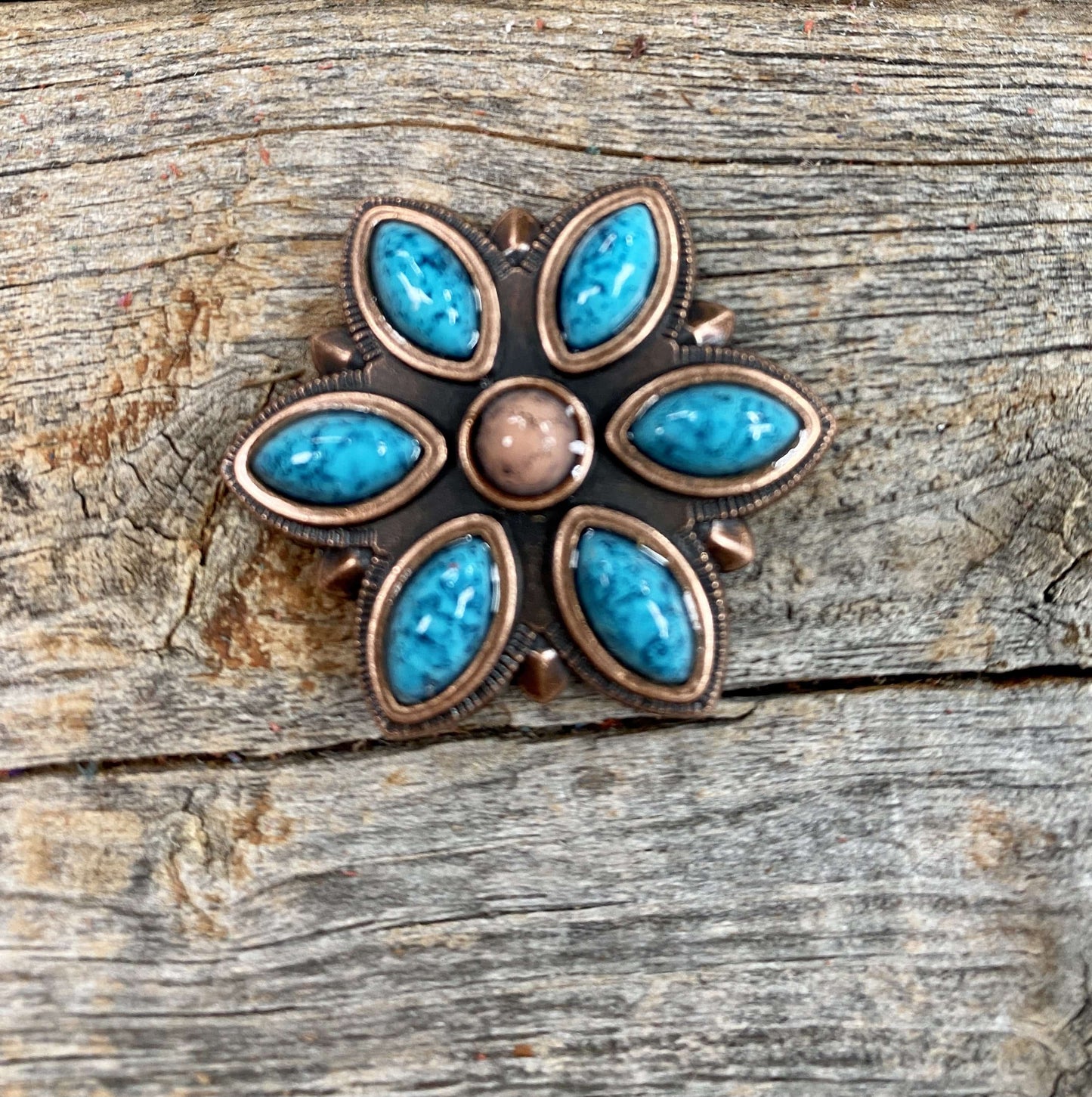 Copper Turquoise Flower 1" W207S