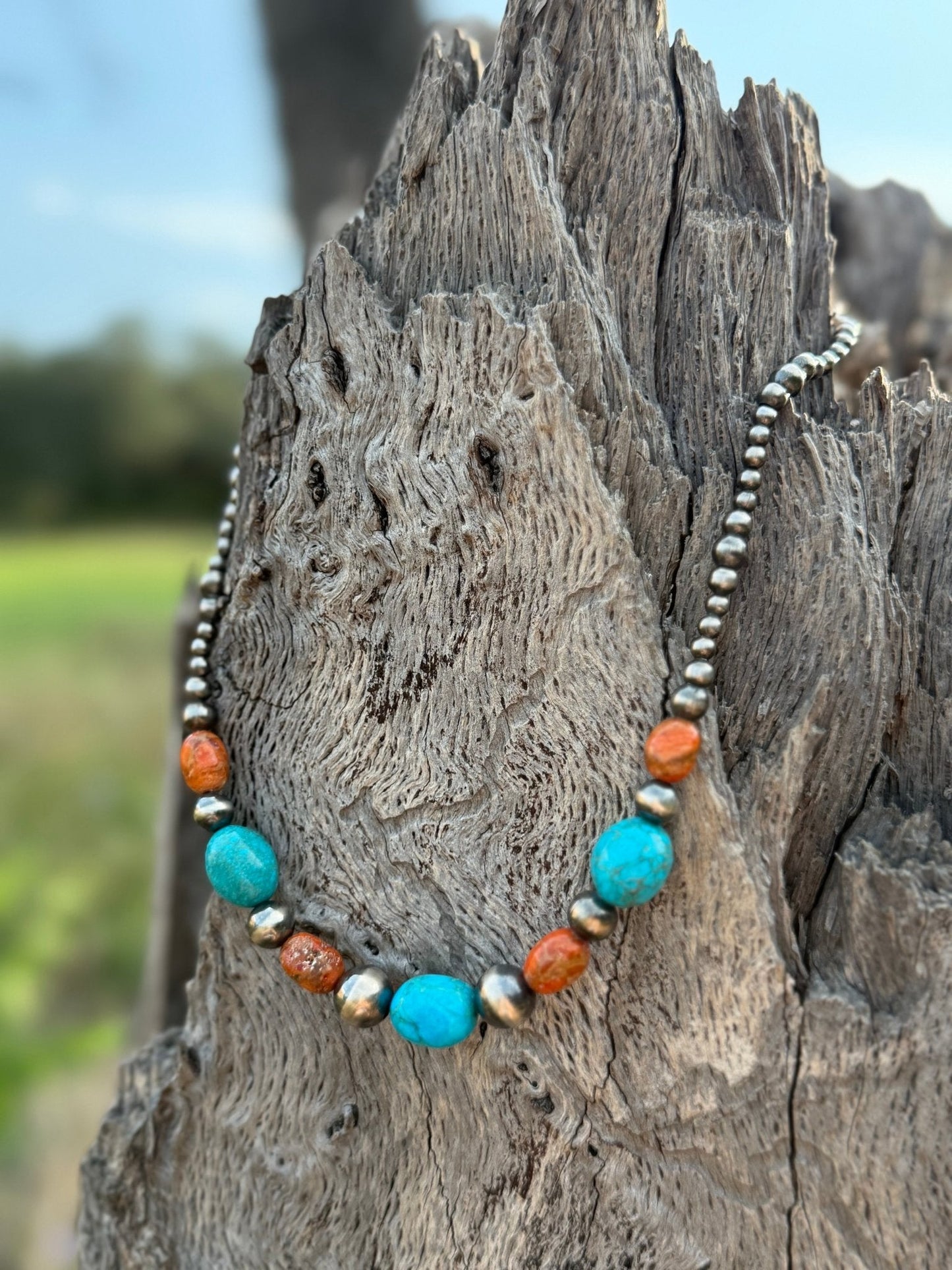 Western Coral Apple Beaded Necklace