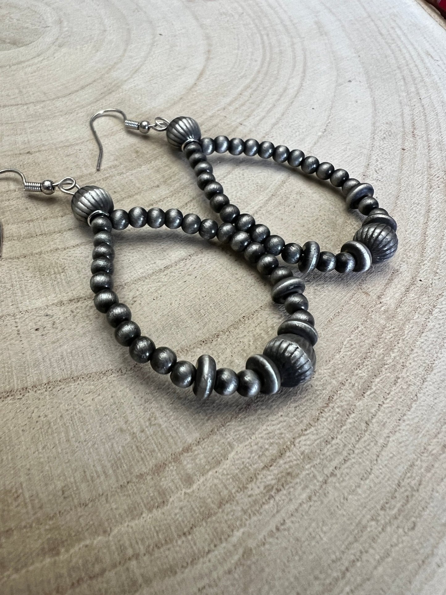 Western Desert Pearl Teardrop Saucer Dangle Earrings — 2" Drop