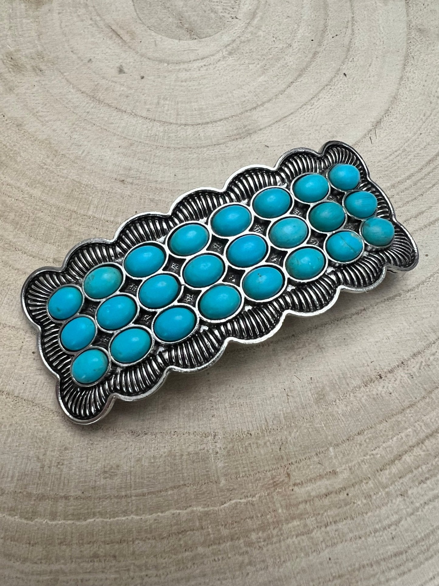 Western Faux Turquoise Cluster Metal Hair Barrette