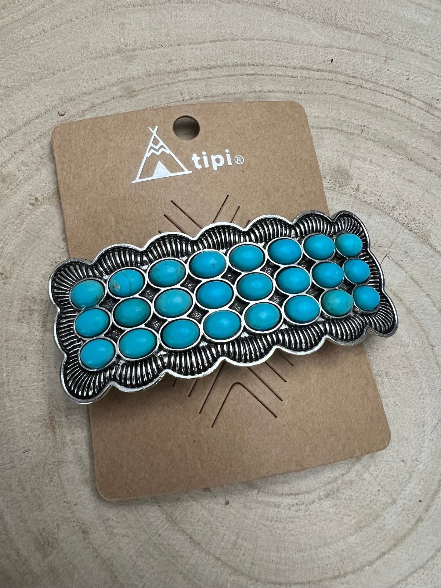 Western Faux Turquoise Cluster Metal Hair Barrette