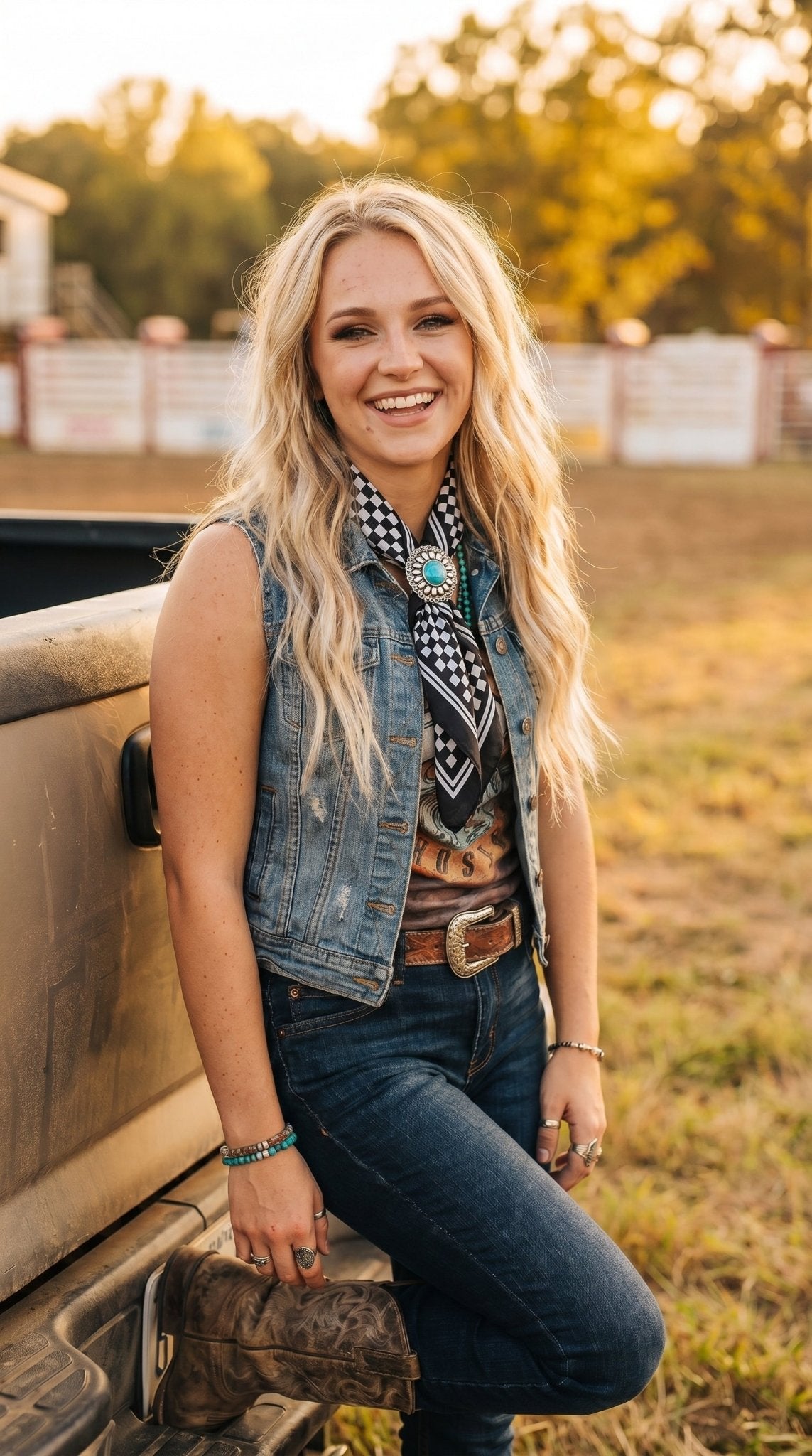 Western Faux Turquoise Concho Scarf Slide