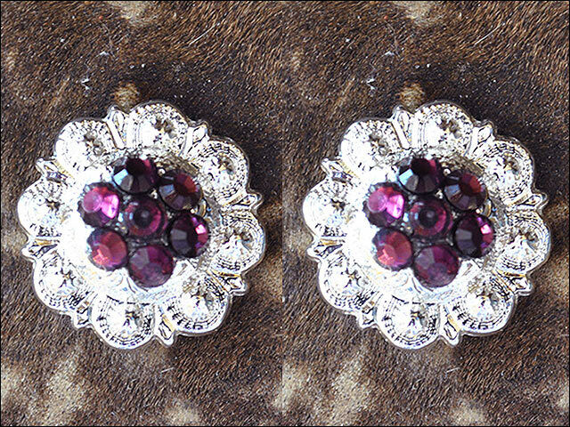 Western Screw Back Concho Crystal Amethyst Berry Saddle Bling Cowgirl