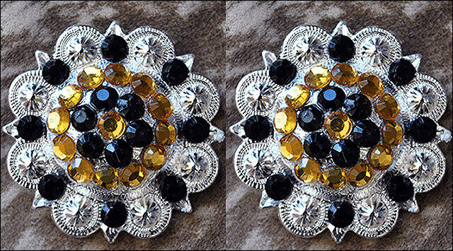 Western Screw Back 2 In Concho Black & Citrine Crystal Berry Saddle Bling