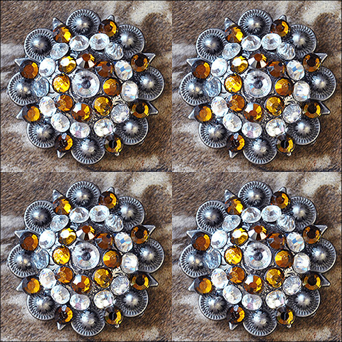 1.5" Hilason Western Style Silver Berry Rhinestone Bling Tack Headstall Saddle Concho Yellow