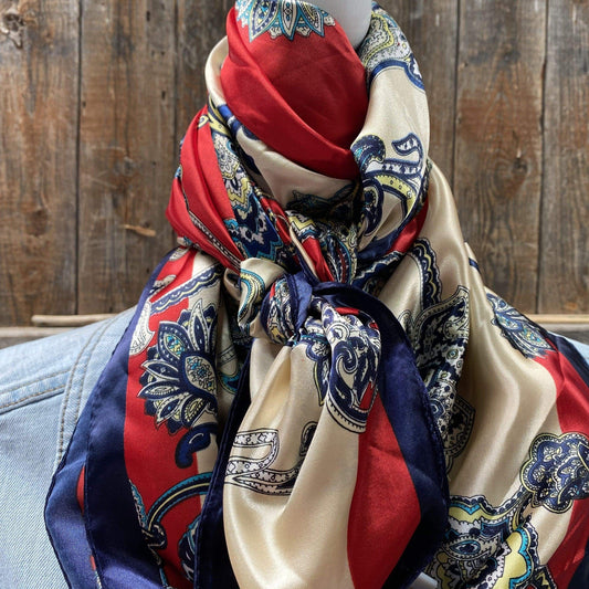 35X35" Red & Navy Paisley Wild Rag / Scarf WR300