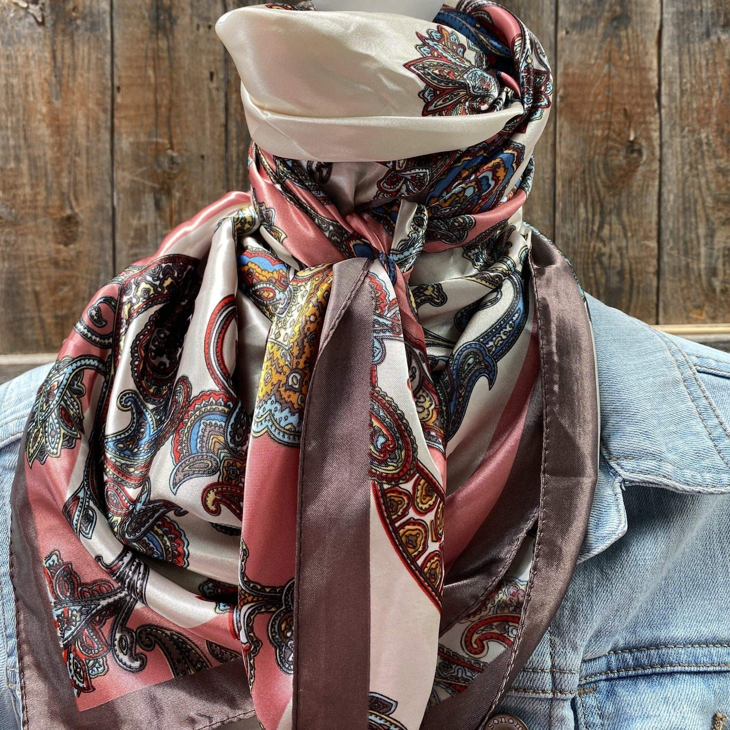 35X35" Pink & Brown Paisley Wild Rag / Scarf WR301