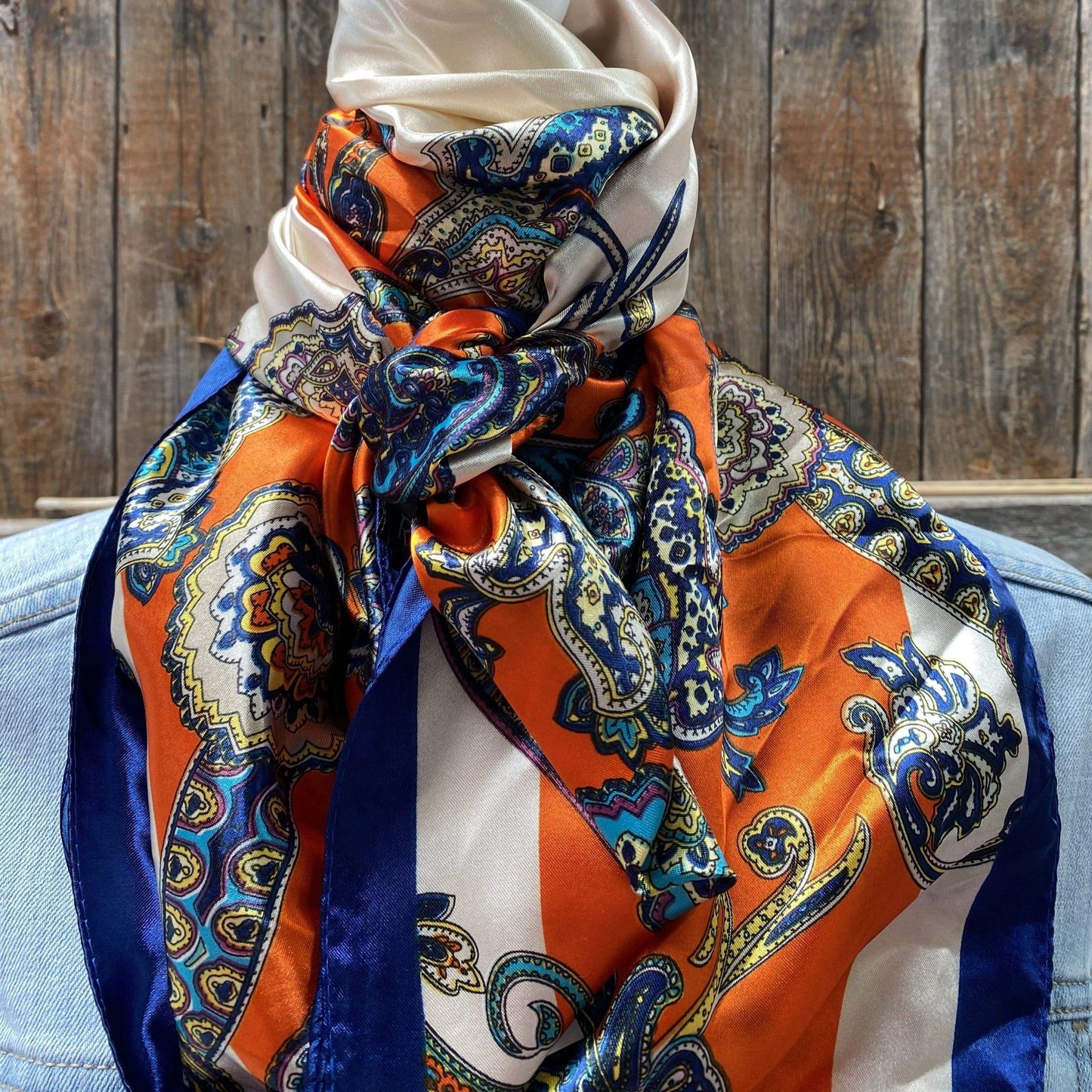 35X35" Orange & Blue Paisley Wild Rag / Scarf WR302
