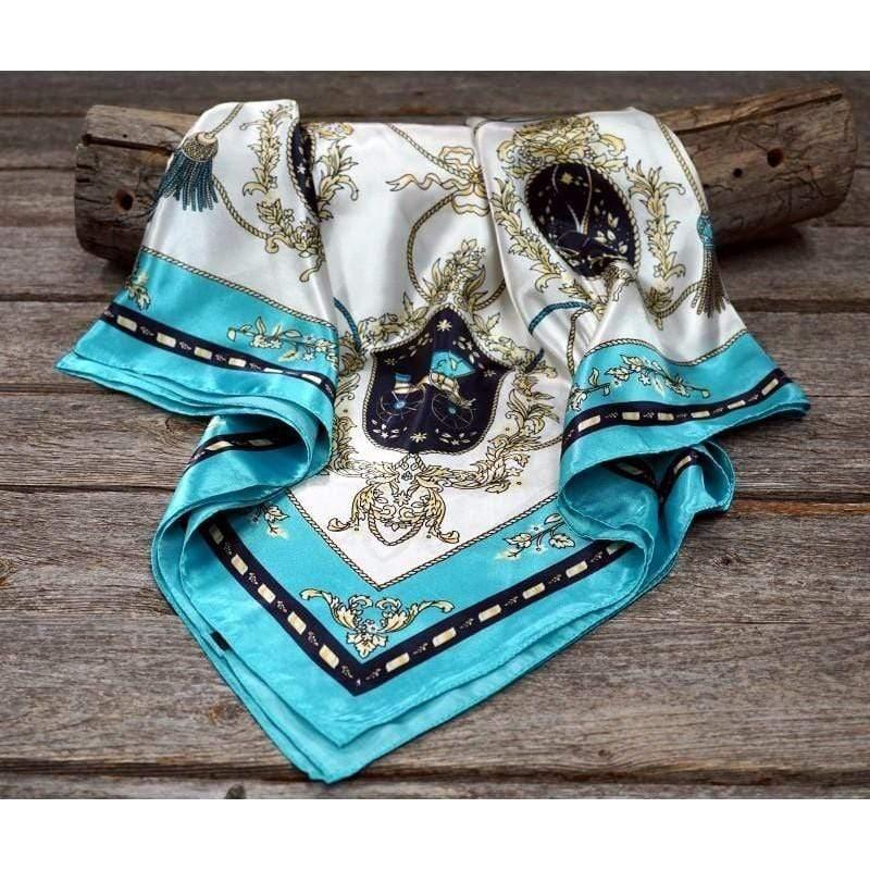 35X35" Ornate Turquoise Wild Rag / Scarf WR326