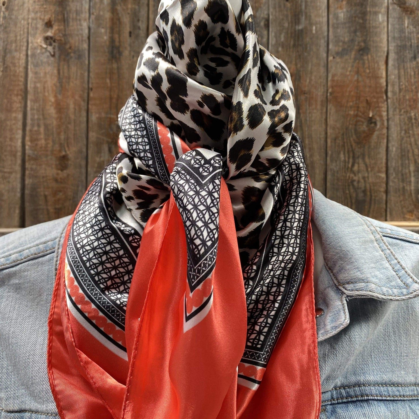 35X35" Coral Leopard Print Wild Rag / Scarf WR396