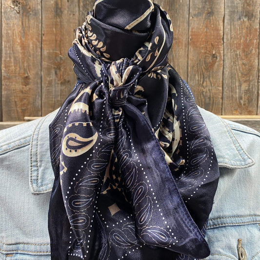 35X35" Blue and Cream Paisley Wild Rag / Scarf WR433