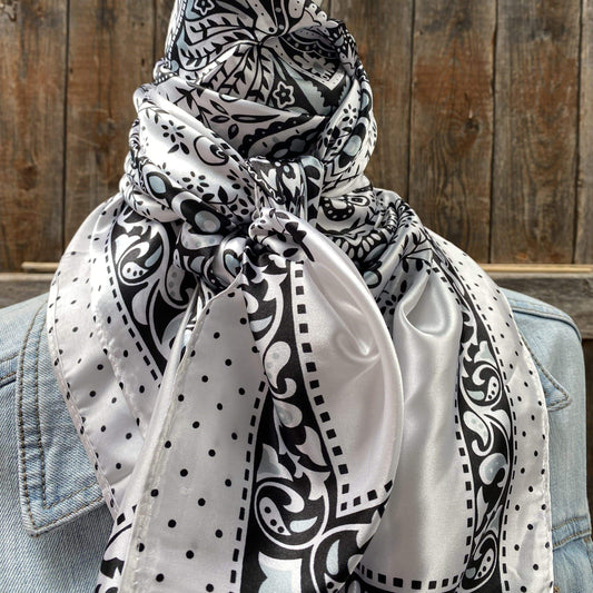 35X35" Black/White Polka Dot & Paisley Wild Rag / Scarf WR444