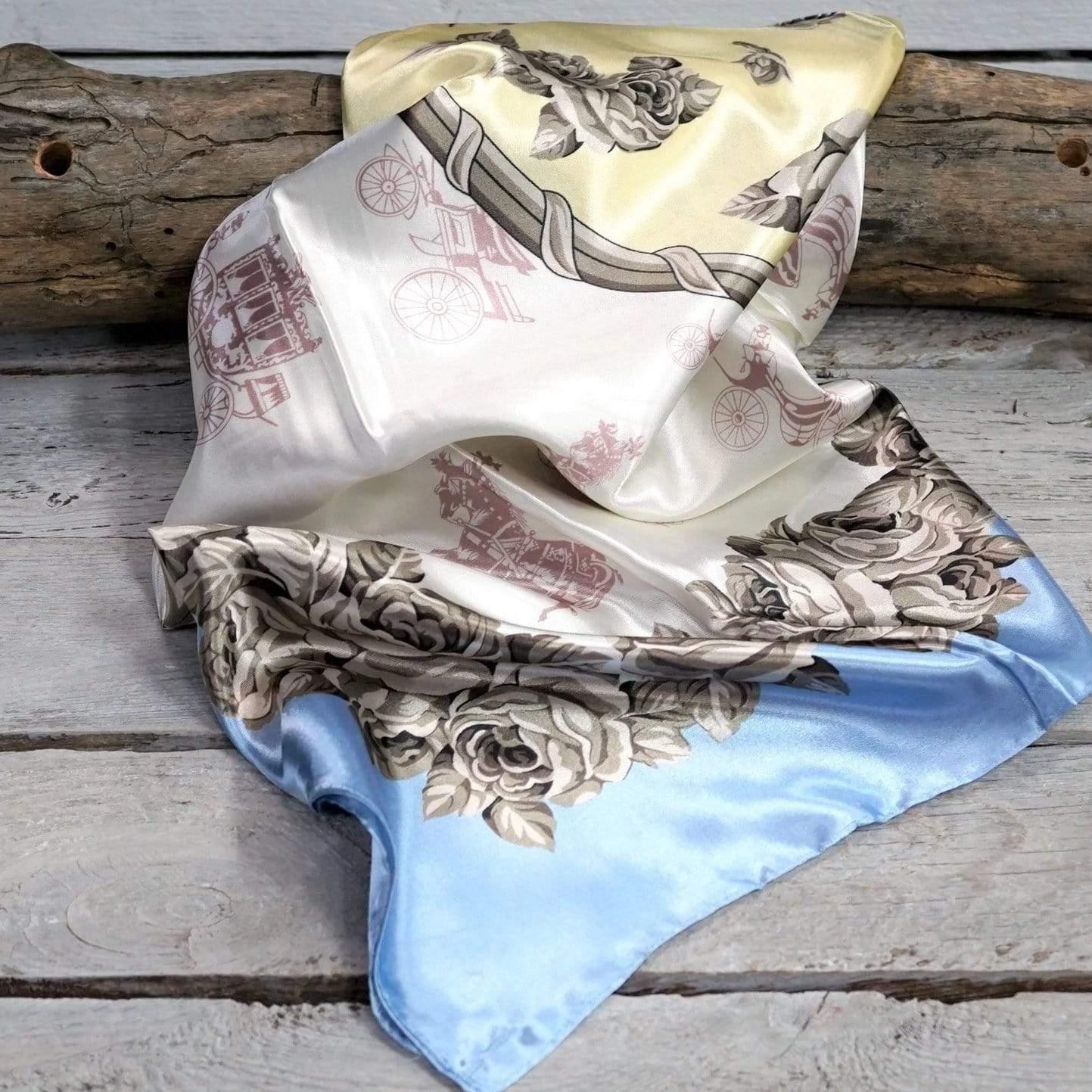 35X35" Pale Blue & Cream Floral Wild Rag / Scarf WR590