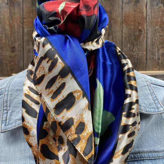 35X35"  Royal Blue Leopard Print Wild Rag / Scarf WR701