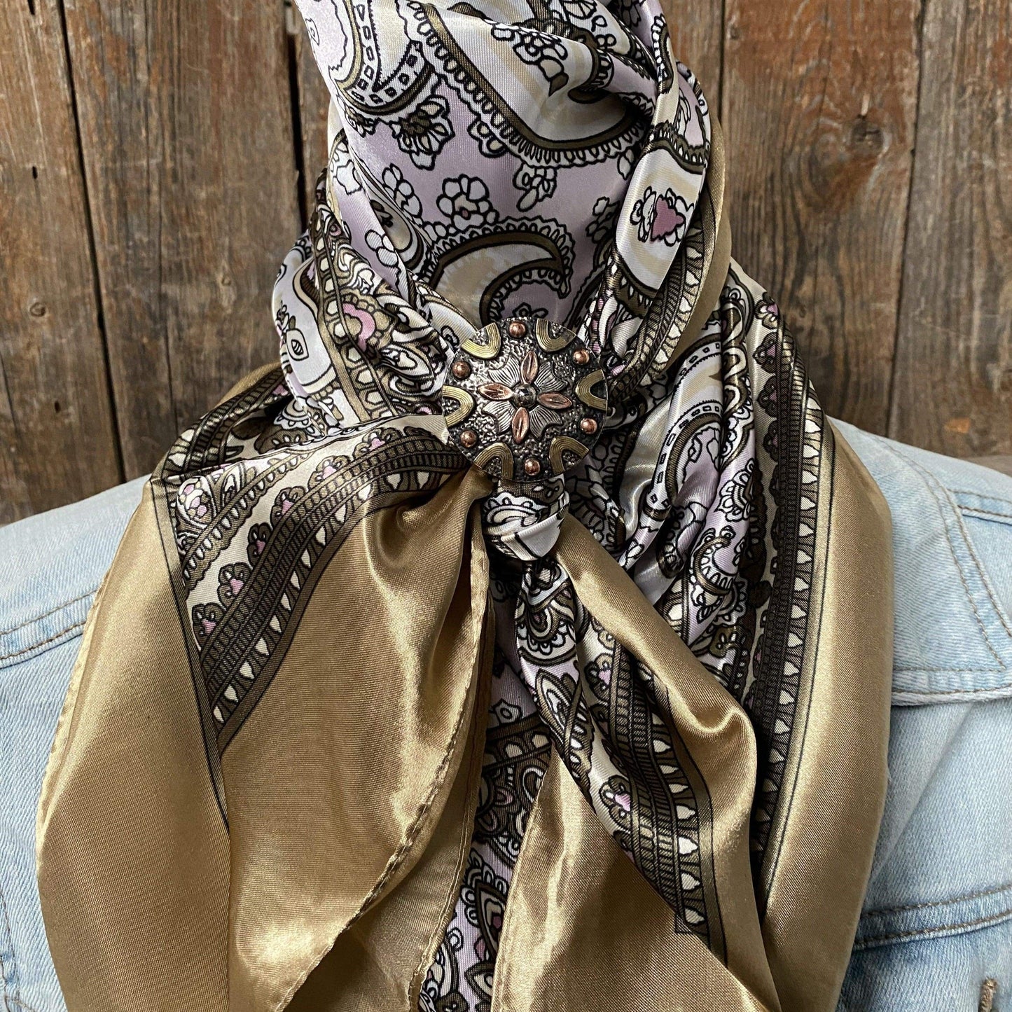 35X35" Tan & Pink Paisley Wild Rag / Scarf -W147L Slide WRC2145A