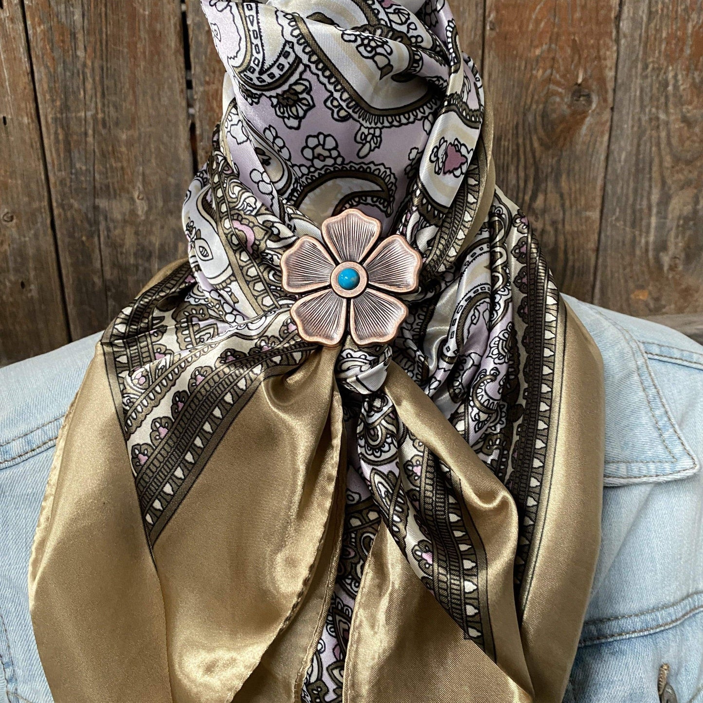 35X35" Tan & Pink Paisley Wild Rag / Scarf -W111L Slide WRC2145B