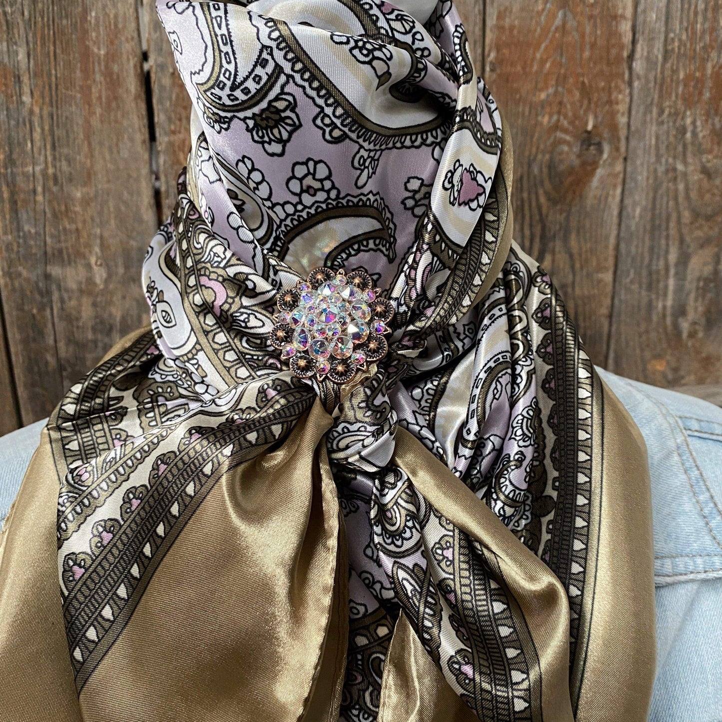 35X35" Tan & Pink Paisley Wild Rag / Scarf -Copper AB Slide WRC2145C