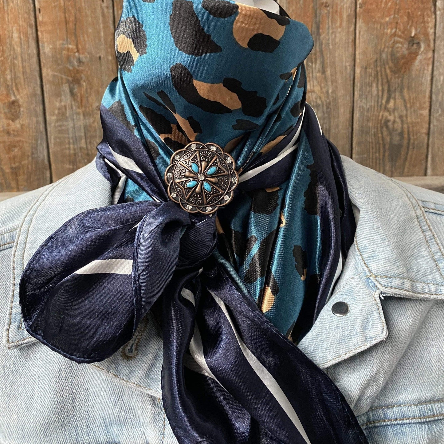 35X35" Teal Cheetah Wild Rag /Scarf -W138L Slide WRC2404A