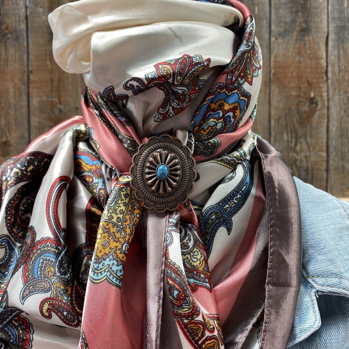 35X35" Pink & Brown Paisley Wild Rag / Scarf - W179L Slide WRC301B