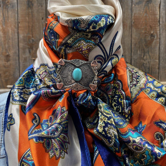 35X35" Orange and Blue Paisley Wild Rag / Scarf -W115L Slide WRC302B