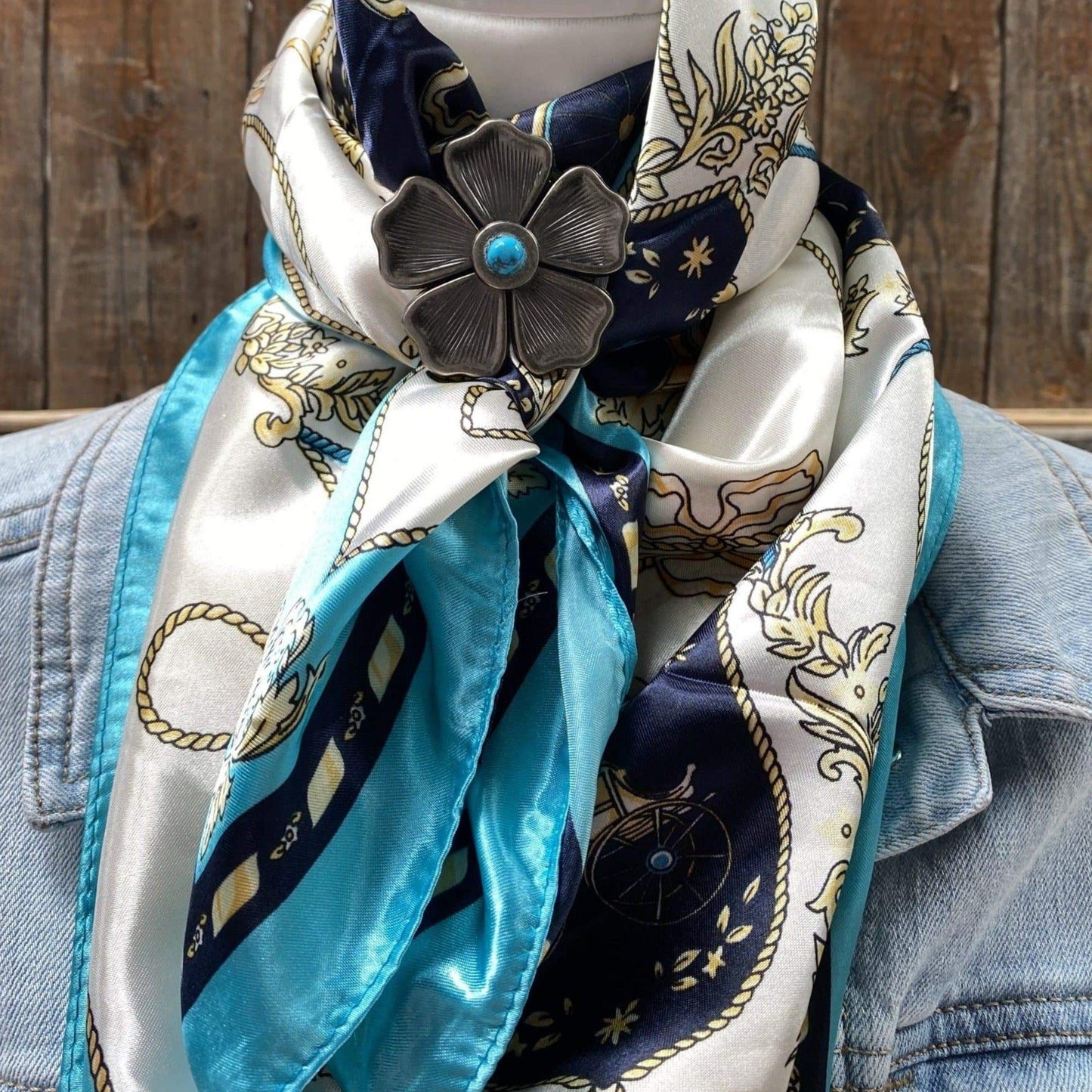 35X35" Ornate Turquoise Wild Rag / Scarf -W110L Slide WRC326B