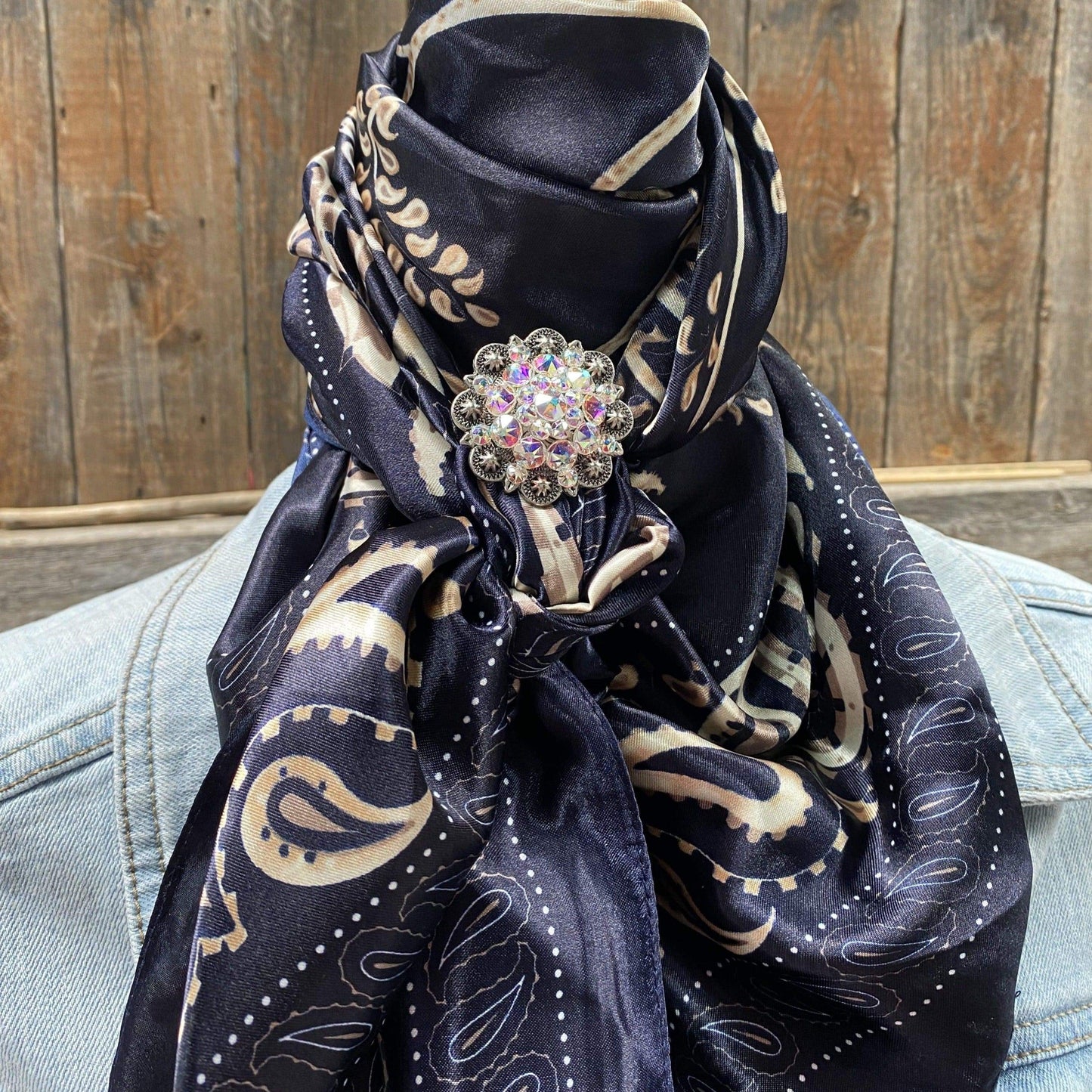 35X35" Blue & Cream Paisley Wild Rag / Scarf - Antique AB Slide WRC433A