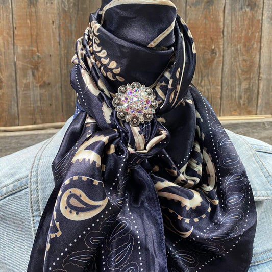 35X35" Blue & Cream Paisley Wild Rag / Scarf - Antique AB Slide WRC433A