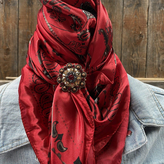 35X35" Red & Black Paisley Wild Rag / Scarf - Copper Ruby, Jet & Champagne  Slide WRC434A