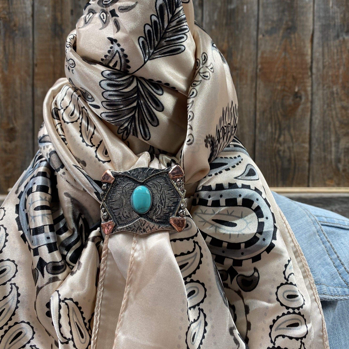 35X35" Light Pink & Silver Paisley Wild Rag / Scarf - W115L Slide WRC435B