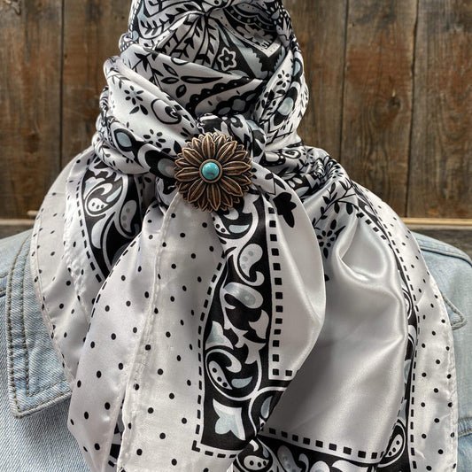35X35" Black/White Polka Dot & Paisley Wild Rag / Scarf -W132L Slide WRC444B