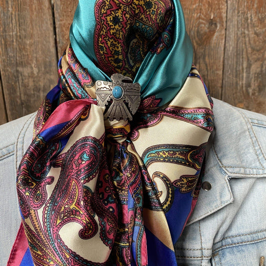 35X35" Electric Turquoise Paisley Wild Rag / Scarf -W181L Slide WRC606A