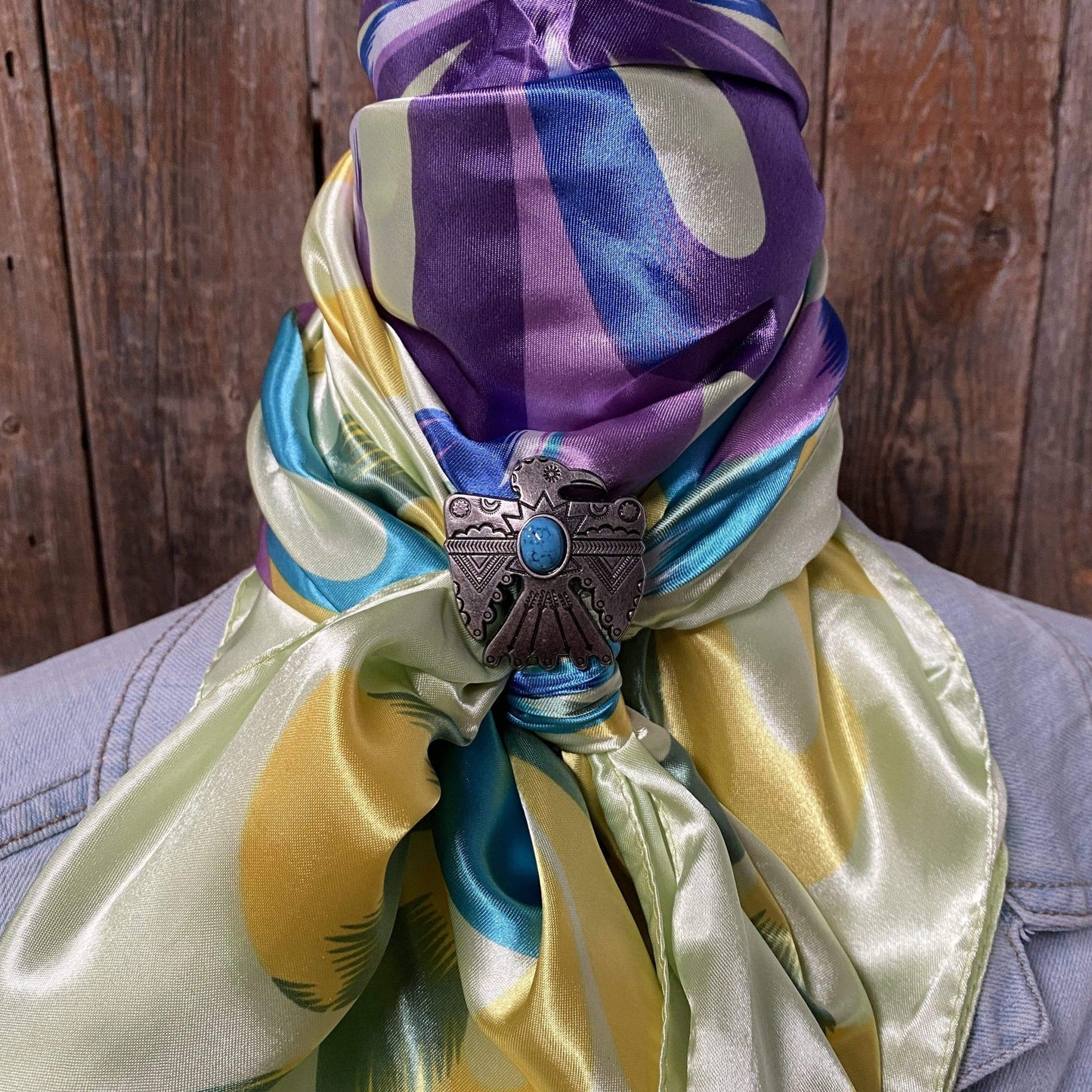 35X35" Purple & Green Multi-Colored Wild Rag / Scarf -W181 Slide WRC613B