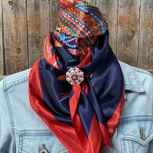 35X35" Feathers Wild Rag / Scarf - Bright Ruby & AB Slide WRC642B