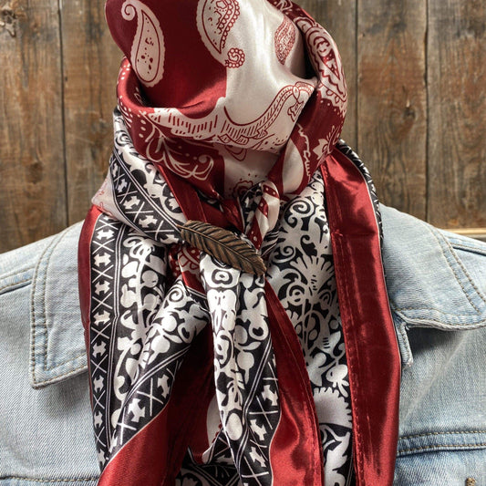 35X35" Wine Red/Cream Paisley Wild Rag / Scarf - W169S Slide WRC687B