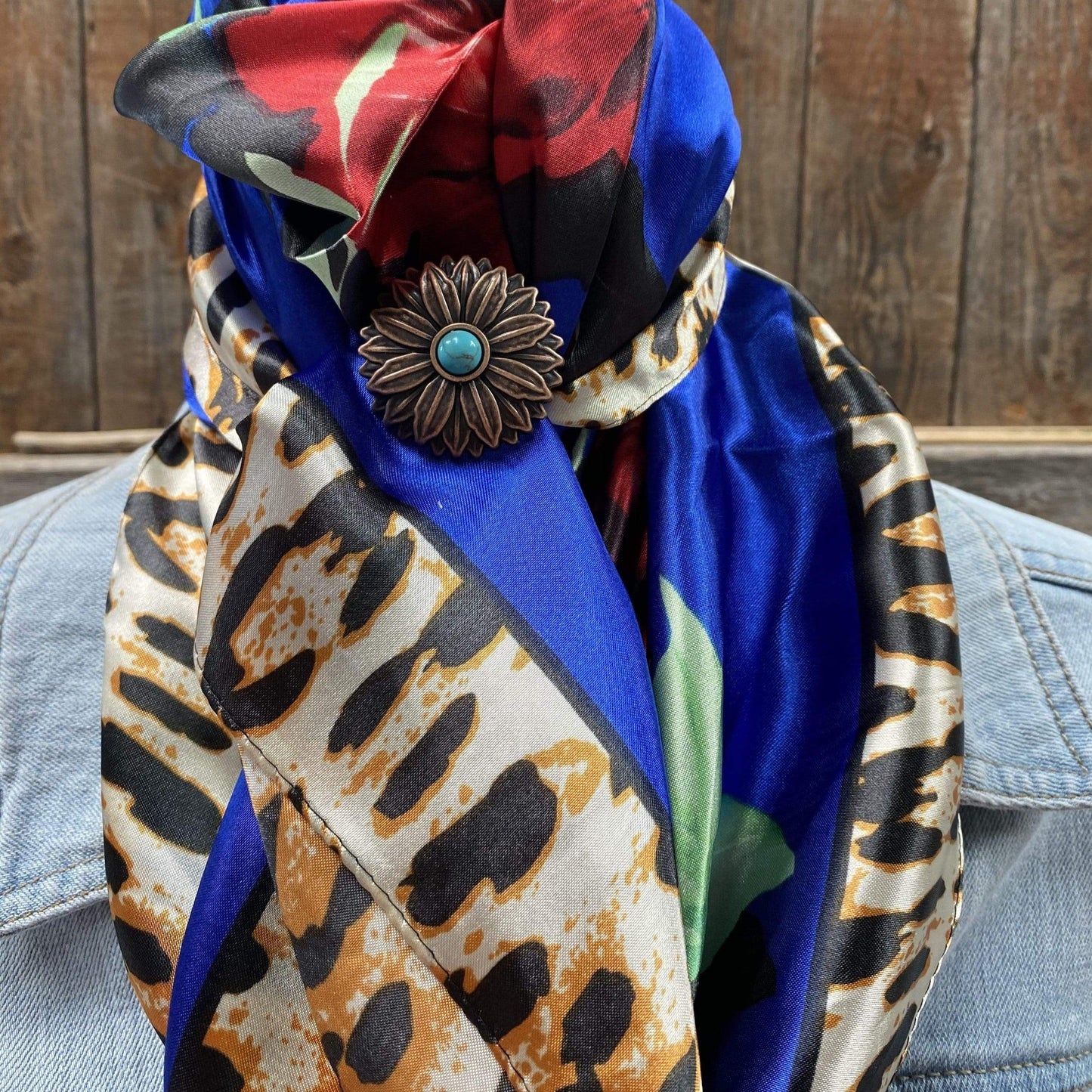 35X35" Royal Blue Leopard Print Wild Rag / Scarf - W132L Slide WRC701B