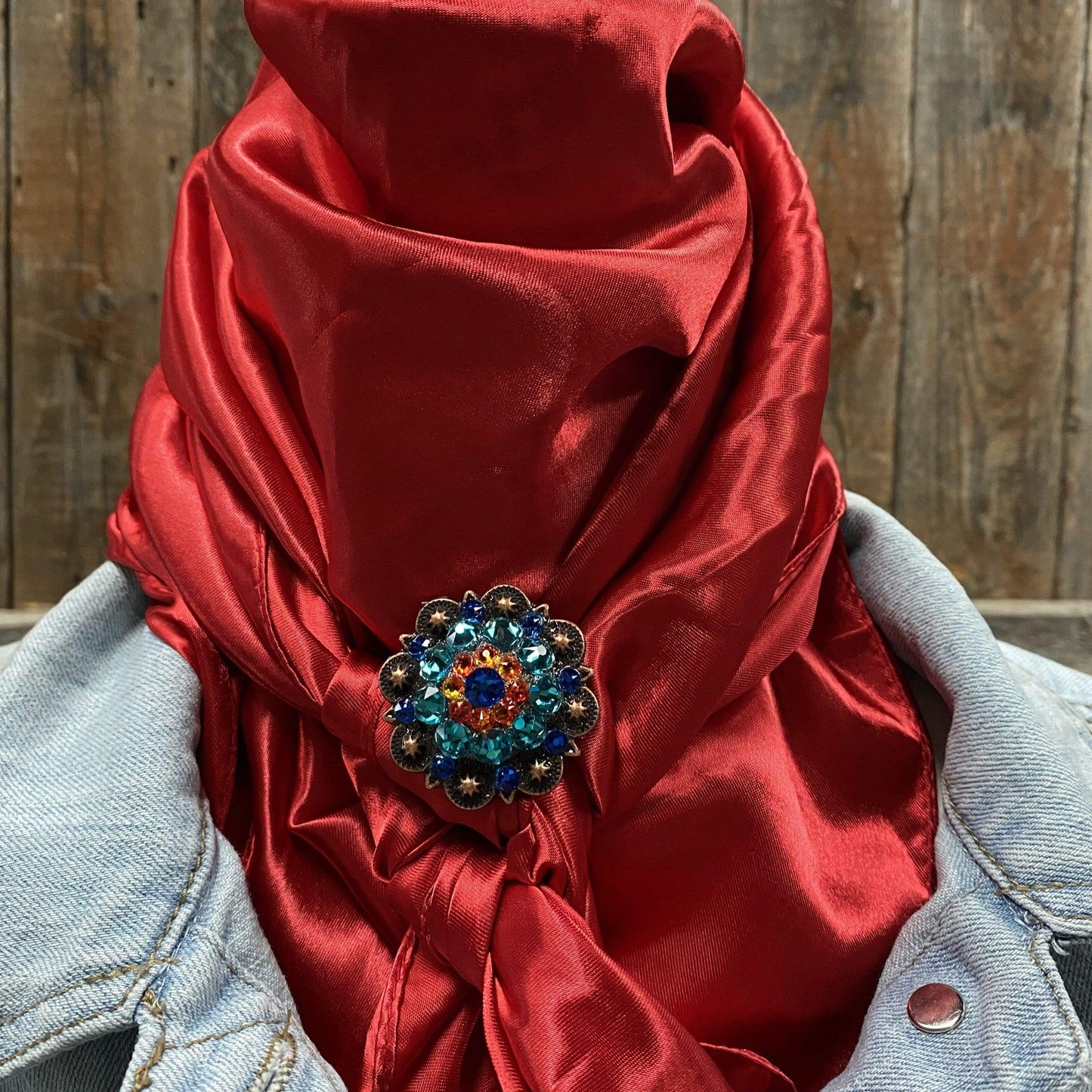 35X35" Solid Electric Red Wild Rag / Scarf -Copper Capri, Fire Opal, & Teal  Slide WRSC10B