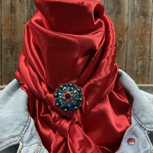 35X35" Solid Electric Red Wild Rag / Scarf -Copper Capri, Fire Opal, & Teal  Slide WRSC10B