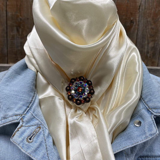 35X35" Solid Cream Wild Rag / Scarf - Copper Fire Opal, Teal, & AB Slide WRSC11A