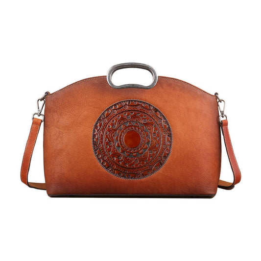 Rustic Mandala Leather Tote Bag