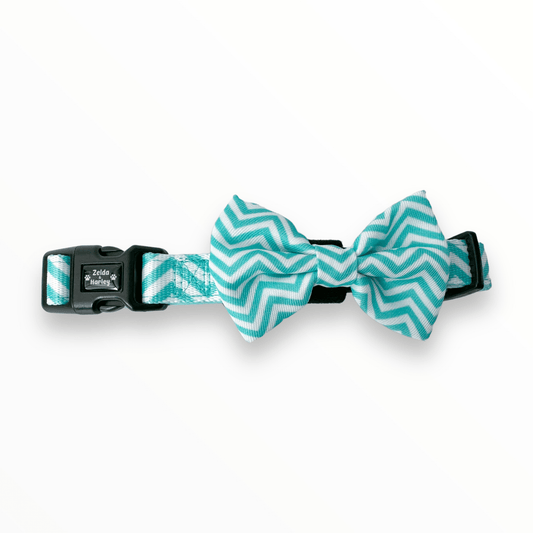 Zig Zag Wag Dog Collar & Free Bow Tie - Pastel Green