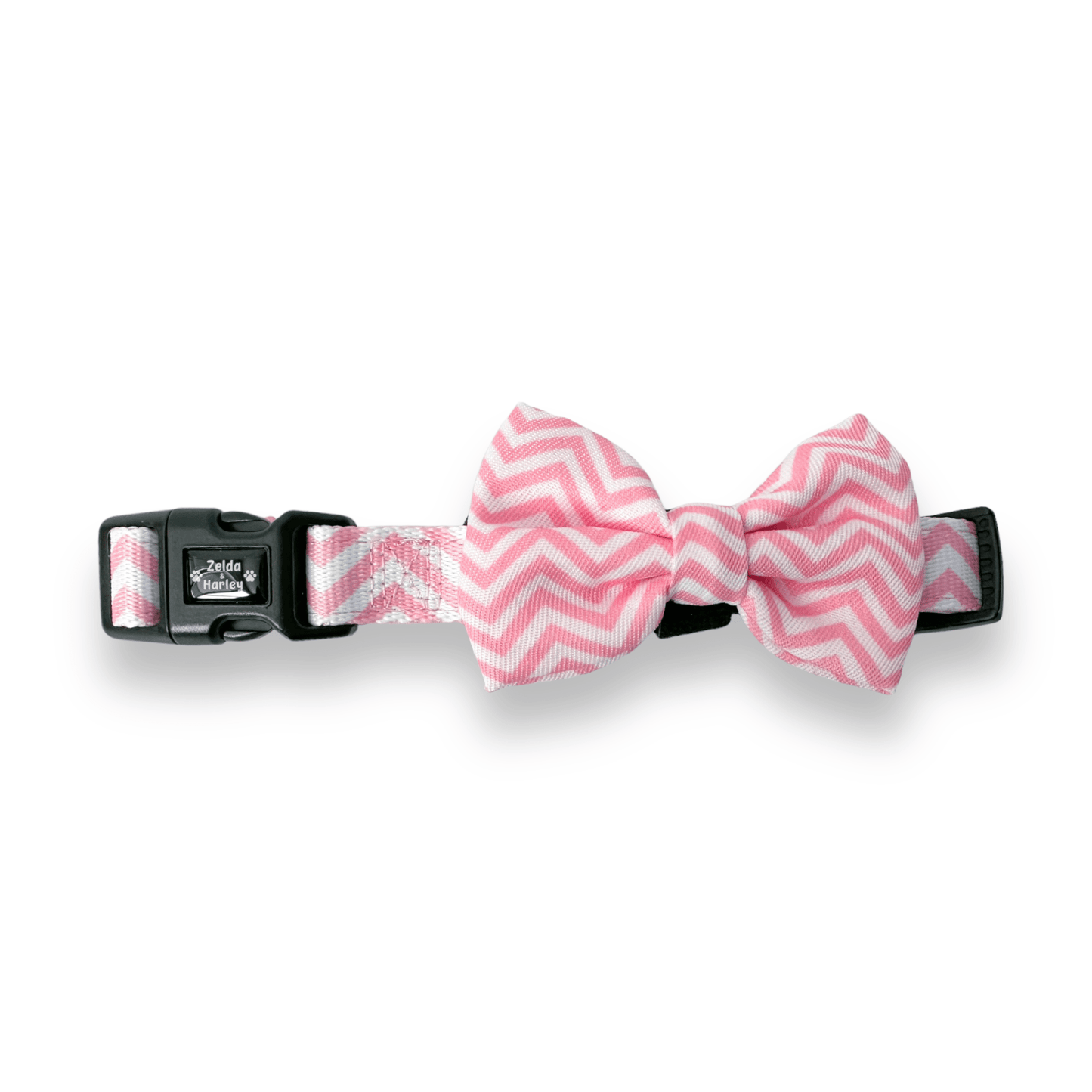 Zig Zag Wag Dog Collar & Free Bow Tie - Pastel Pink