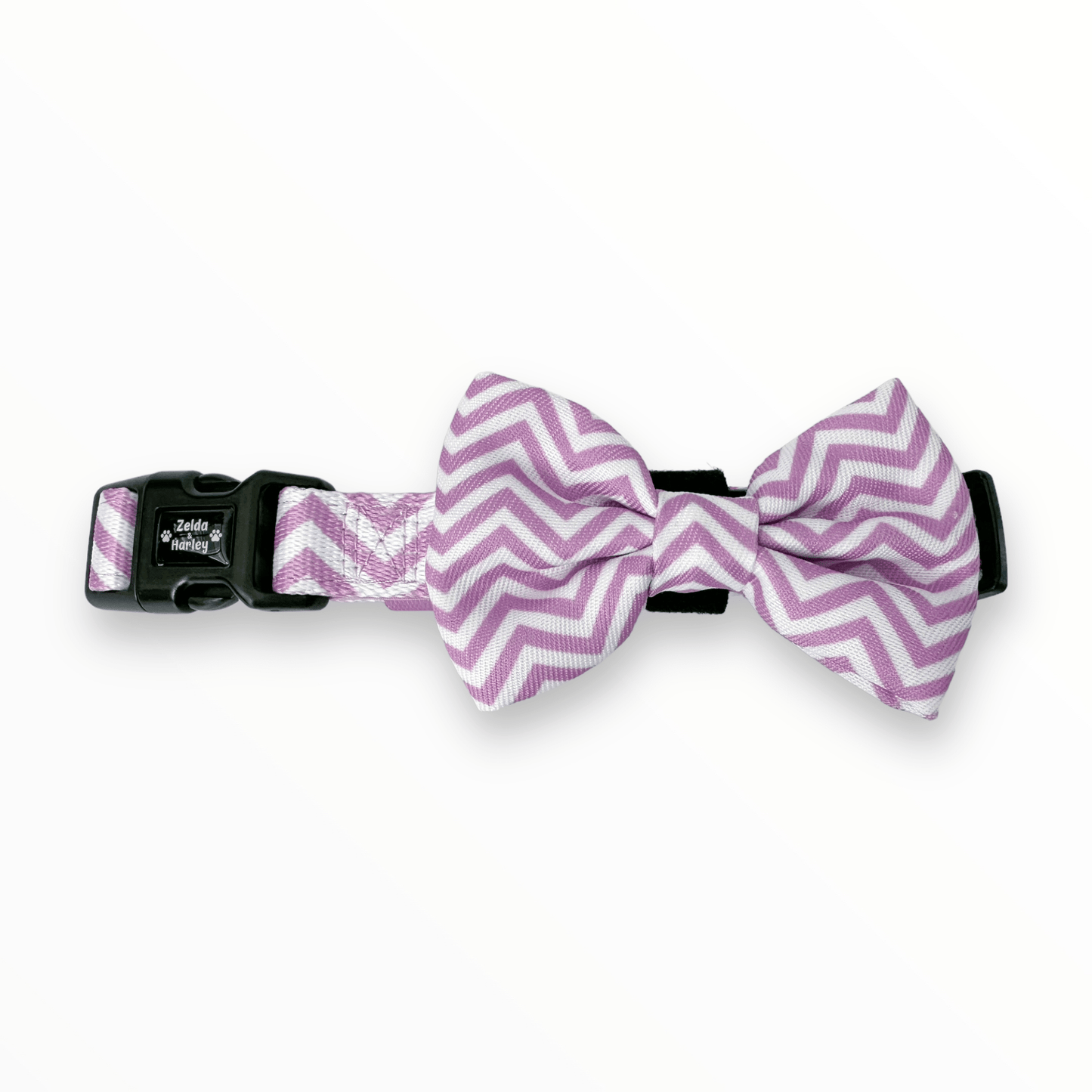 Zig Zag Wag Dog Collar & Free Bow Tie - Pastel Purple
