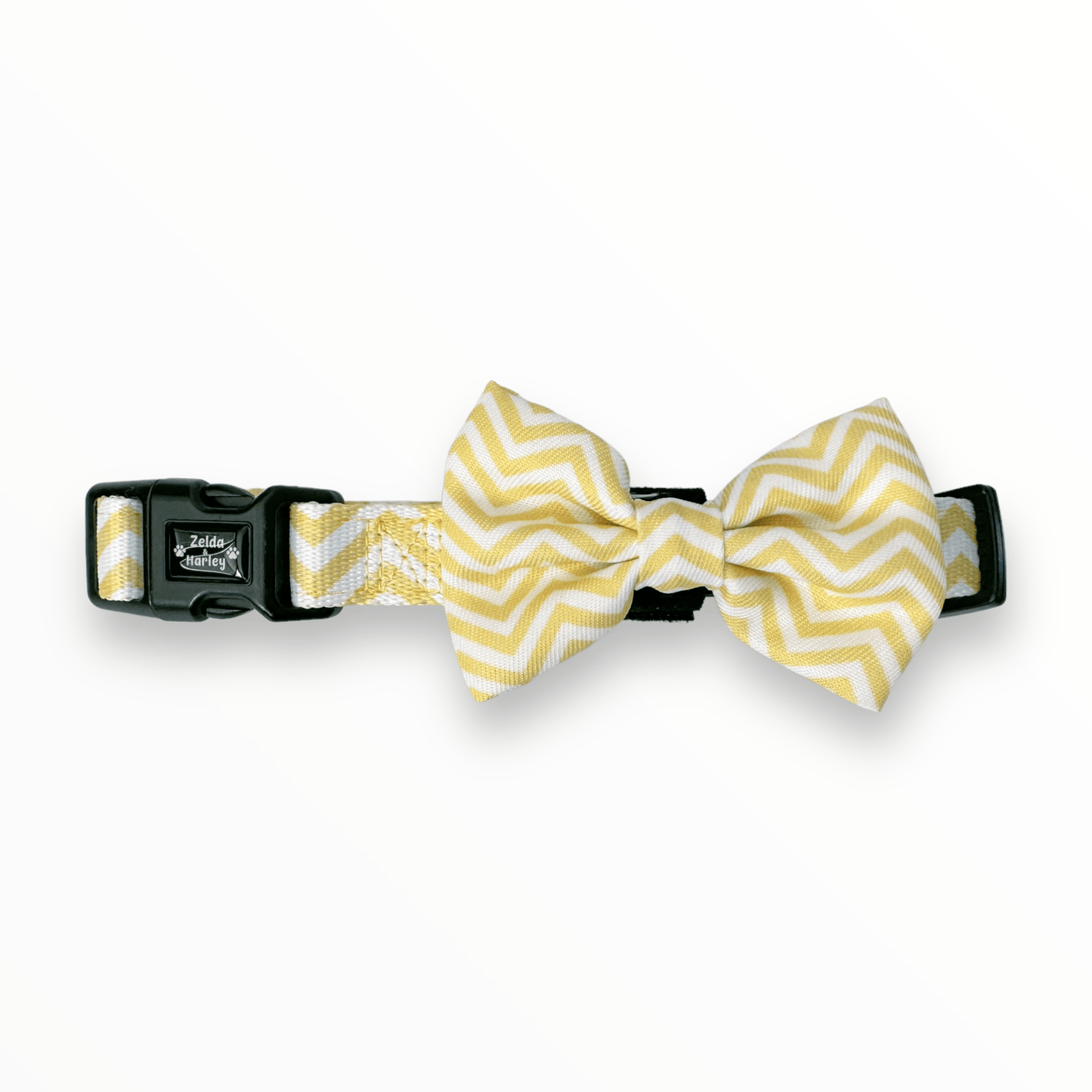 Zig Zag Wag Dog Collar & Free Bow Tie - Pastel Yellow