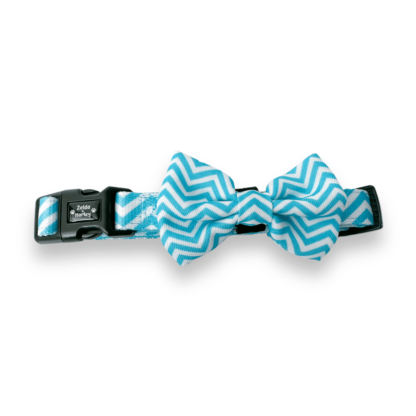 Zig Zag Wag Dog Collar - Pastel Blue & Free Bow Tie